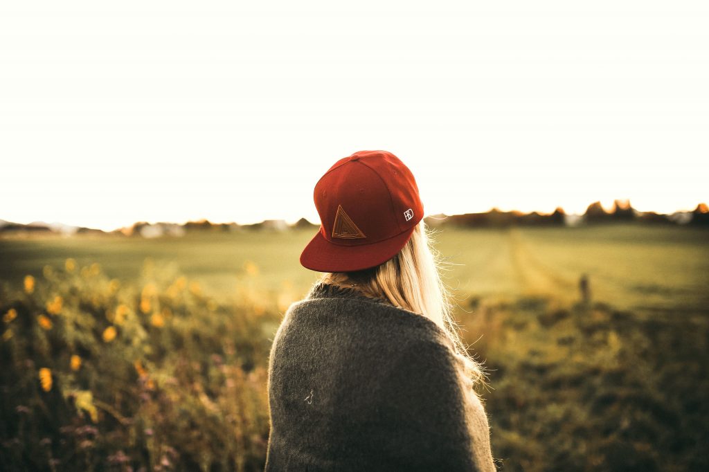 Woman Red Hat Field Wallpaper