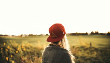 Woman Red Hat Field Wallpaper