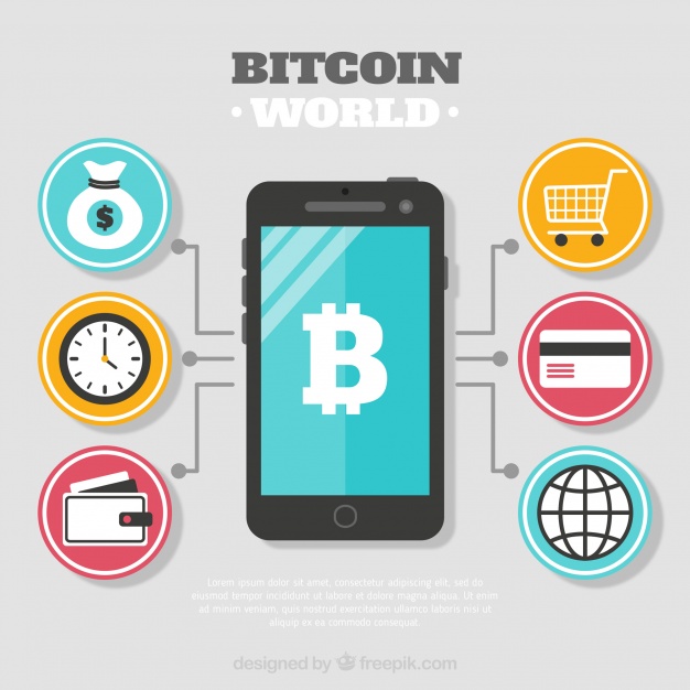 دانلود وکتور Bitcoin design with smartphone