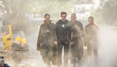 Doctor Strange, Stark, Wong And Bruce Banner in Avengers: Infinity War