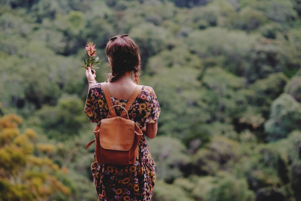 Girl Backpack Dress Flower Wallpaper