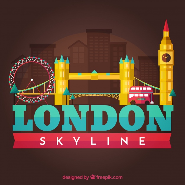 دانلود وکتور Skyline silhouette of london city in flat style