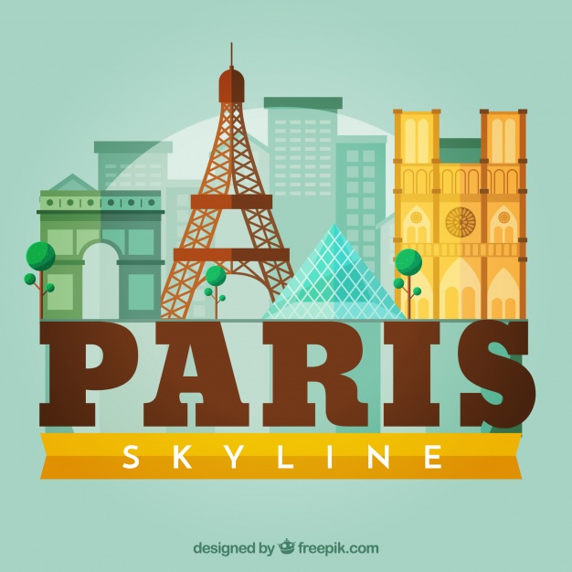 دانلود وکتور Skyline silhouette of paris city in flat style