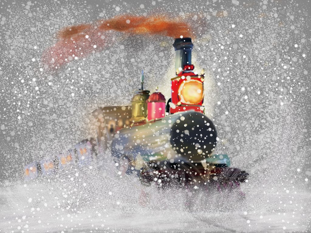 Train Snow Snowflakes Artwork Wallpaper