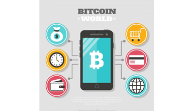 دانلود وکتور Bitcoin design with smartphone