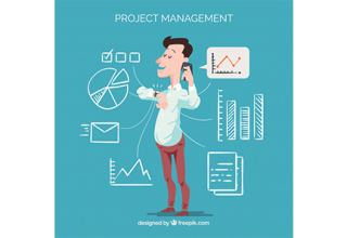 دانلود وکتور Flat project management concept with man calling