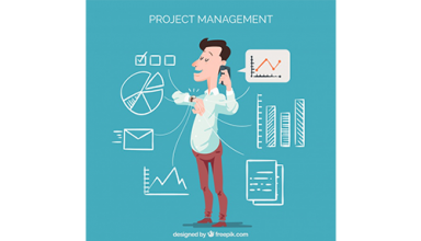 دانلود وکتور Flat project management concept with man calling