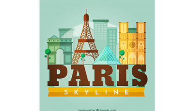 دانلود وکتور Skyline silhouette of paris city in flat style
