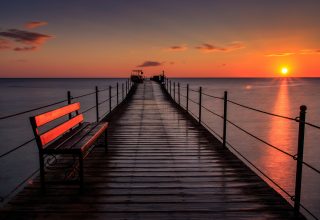 Pier Bench Sunset Wallpaper