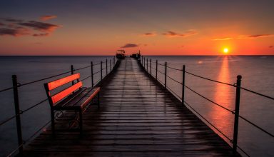 Pier Bench Sunset Wallpaper