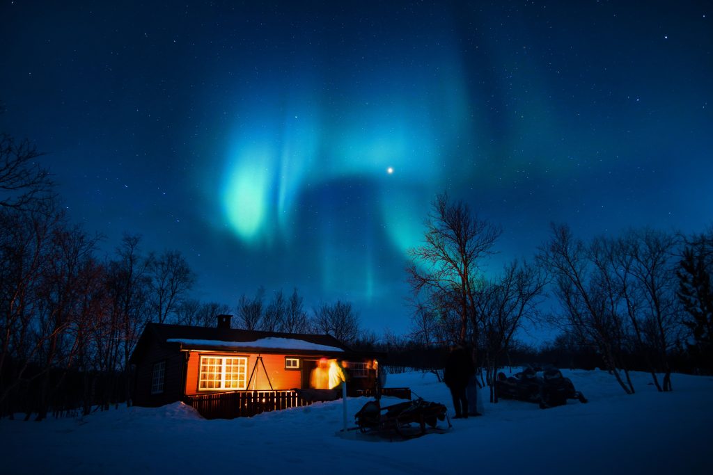 House Under Aurora Northern Lights Wallpaper