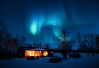 House Under Aurora Northern Lights Wallpaper