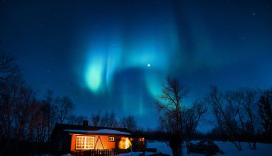House Under Aurora Northern Lights Wallpaper