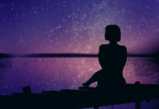 Woman Silhouette Background Sunset Stars 4k Wallpaper