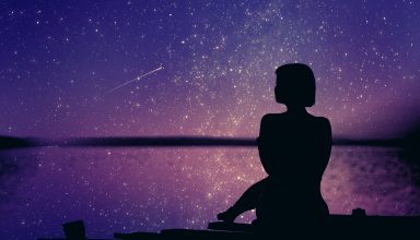 Woman Silhouette Background Sunset Stars 4k Wallpaper